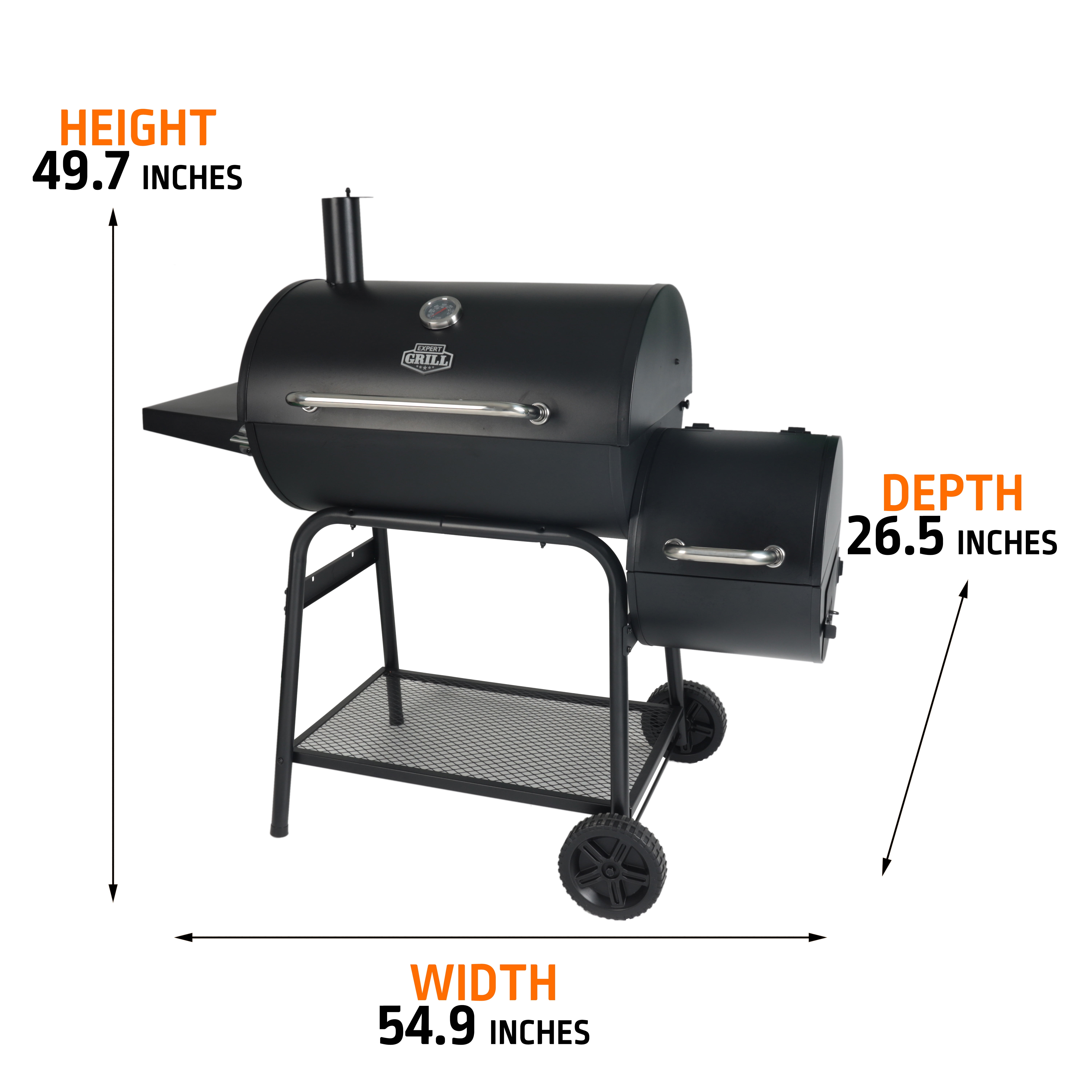 Expert Grill 28" Charcoal Offset Smoker Grill with Side Firebox, Black, New