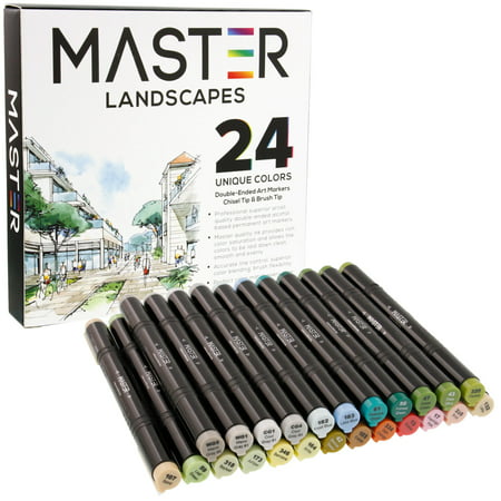 24 Color Master Markers Landscape Tones Dual Tip Set - Double-Ended Art Markers with Chisel Point and Standard Brush