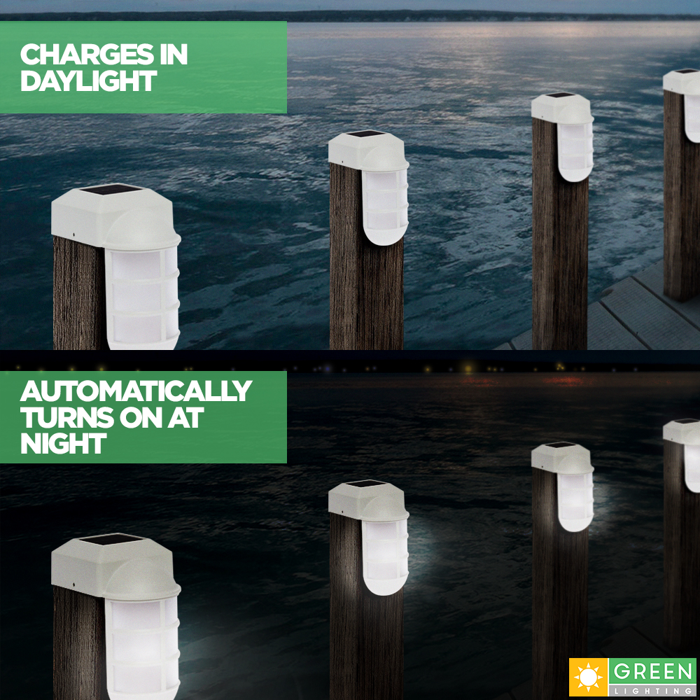 GreenLighting 8 Pack Marina Solar Post Cap Lights - Metal Side Mount Dock Light for 4x4 Wood Posts (White) - image 2 of 6