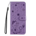 thumbnail image 3 of SaniMore for Samsung Galaxy S24 Ultra Case, PU Leather Skin with Embossed Cat Flip Magnetic Cover Card Slots Kickstand Detachable Lanyard Full Around Wallet Cover For S24 Ultra, Purple, 3 of 11