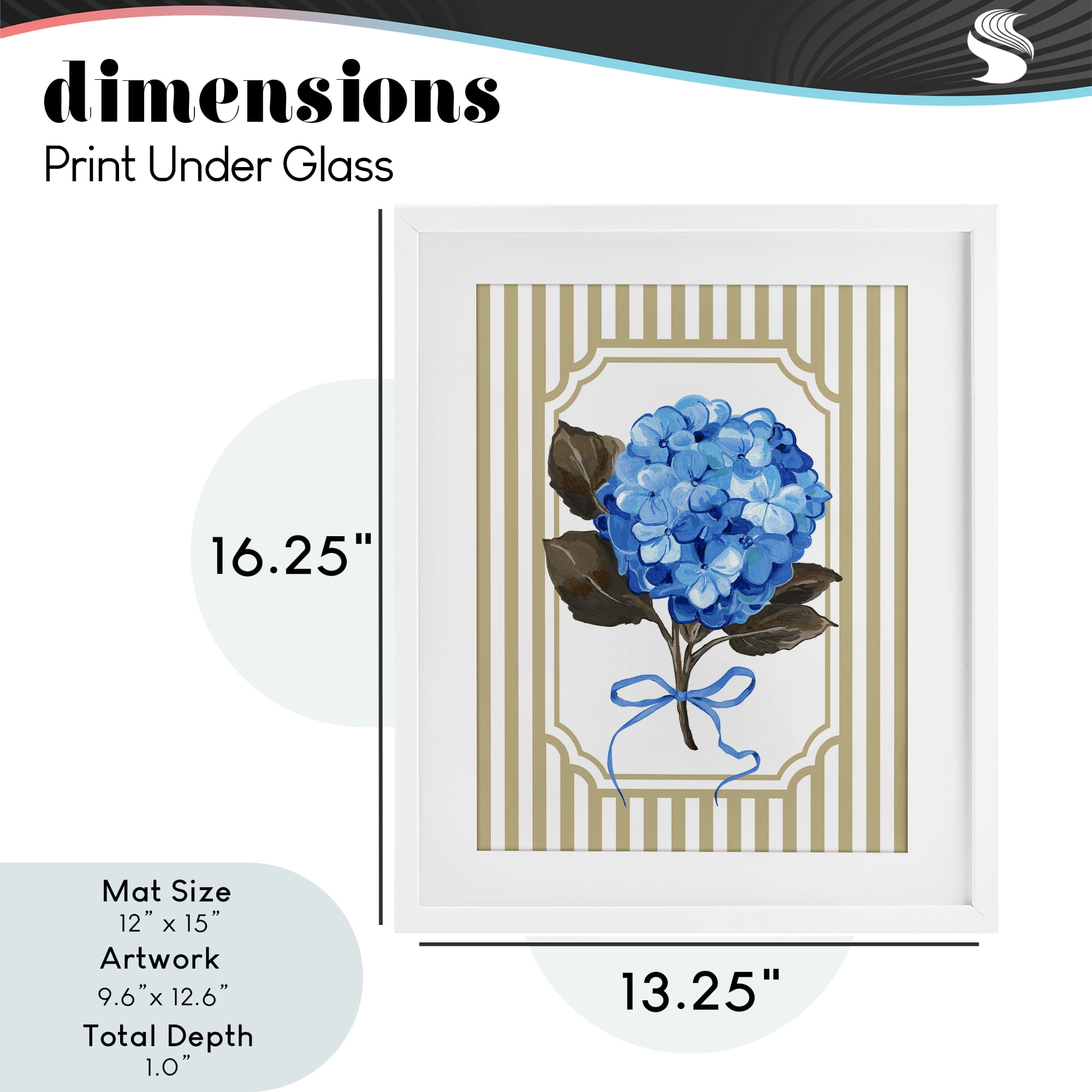 Hydrangea Bundle with Bow White Framed Print Under Glass, design by Adonna Ebrahimi