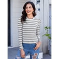 thumbnail image 6 of Scacto Women's Puff Long Sleeve Knit Tops Casual Crewneck Neck Striped T-Shirts Trendy Blouses, 6 of 6