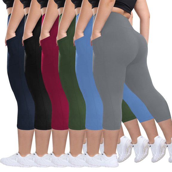 GEWSEY High Waisted Leggings for Women - No See Through Tummy Control Cycling Workout Yoga Pants with Pockets Reg & Plus (Blue, XXL)