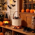 thumbnail image 4 of Yakvarog Halloween Canvas Tote Basket 8.8" x 9", Plaid Patchwork Fabric with Handle, Trick or Treat Candy Bags for Gifts, Toys, Party Favor & Home Holiday Decor, 4 of 6