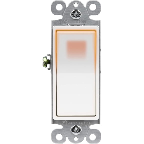 ENERLITES Illuminated Decorator Paddle Light Switch, Single Pole, Push-In and Side Wiring, Copper Wire Only, Grounding Screw, Residential Grade, 15A 120-277V, UL-Listed, 91160-W, White