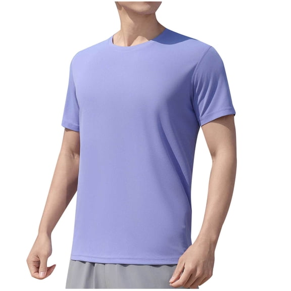 Elastic Sports Short Sleeve T-Shirt for Men Summer Lightweight Round-Neck Tops Workout Gym Basic Tee ,Purples,3XL