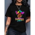 thumbnail image 1 of Camiseta Ligera de verano para mujerTriangle Sunset Coconut Tree Beautiful Woman Printed Casual Fashion Top with Round Neck Short Sleeve T-Shirt for Black LadiesFather's Day, Mother's Day, New Year,, 1 of 5