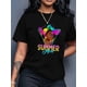 thumbnail image 1 of Camiseta Ligera de verano para mujerTriangle Sunset Coconut Tree Beautiful Woman Printed Casual Fashion Top with Round Neck Short Sleeve T-Shirt for Black LadiesFather's Day, Mother's Day, New Year,, 1 of 5