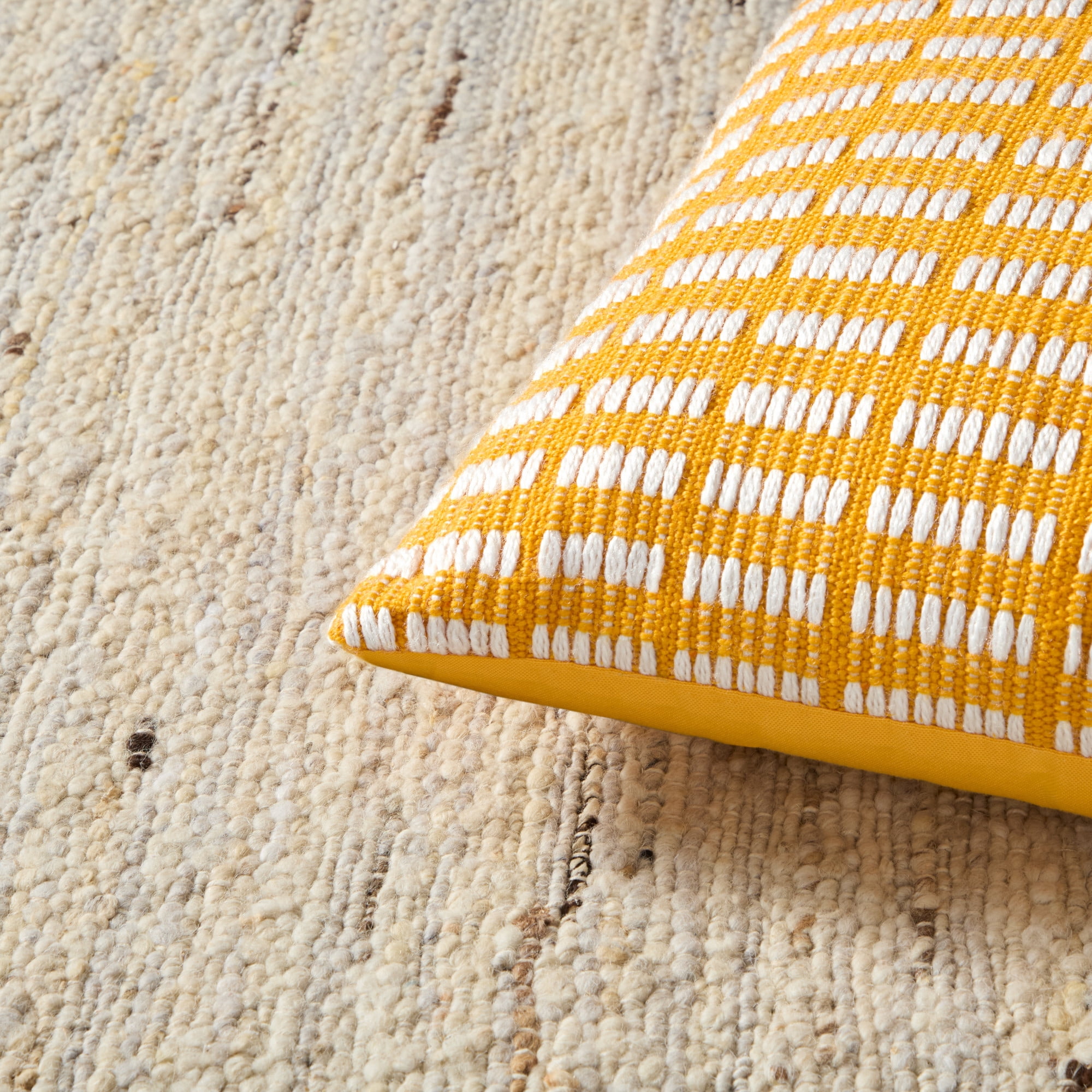 TOWN & COUNTRY TERRA Alara Textured Geo Stripe Handcrafted Indoor Outdoor Decorative Pillow, 100% Recycled Materials, UV Fade Resistant, Water Repellent, Yellow/Ivory, 20"x20"