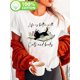 thumbnail image 2 of Cat Book Print T-shirt, Short Sleeve Crew Neck Casual Top for Summer & Spring, Women's Clothing, 2 of 7