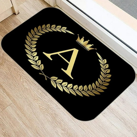 Black Golden Crown Printed Letter Kitchen Entrance Door Mat Coral Velvet Carpet Doormat Indoor Floor Mats Anti-Slip Rug