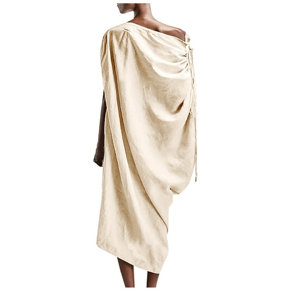 Summer Dresses for Women Off Shoulder Sleeveless Solid Color Waist Ruched Long Dress Ladies Casual Beach Sun Dresses