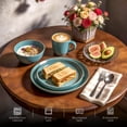 thumbnail image 3 of Stoneware Euro-Nordic 20pc Dinnerware Set, Shiny Turquoise Glaze with Speckle Effect, 3 of 8