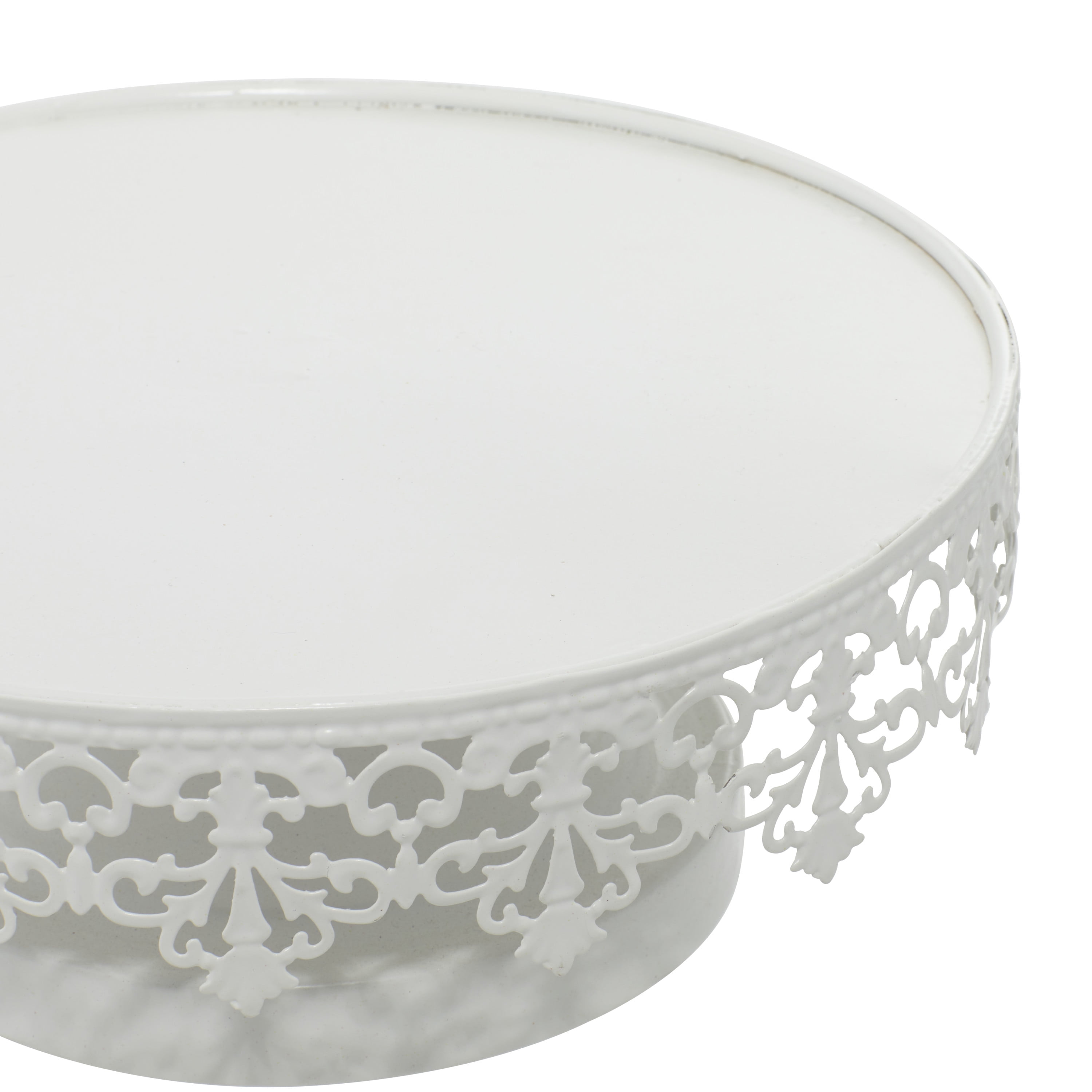 DecMode 13", 10", 9"W White Metal Decorative Stand with Pedestal Base, 3-Pieces