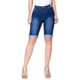 thumbnail image 1 of 2Luver, Women's, Stretchy 5 Pocket Mid-Rise Solid Color Classic Skinny Bermuda Shorts, Navy, 5, 1 of 3