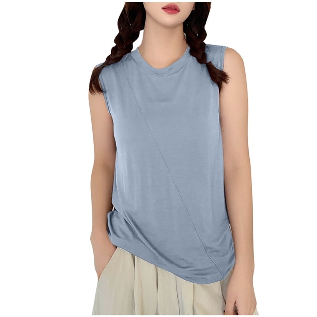 Timegard Camisole pour Femmes Col Rond Sans Manches Confortable Couleur Unie Tenue d'Intérieur Décontractée T-Shirts Doux
