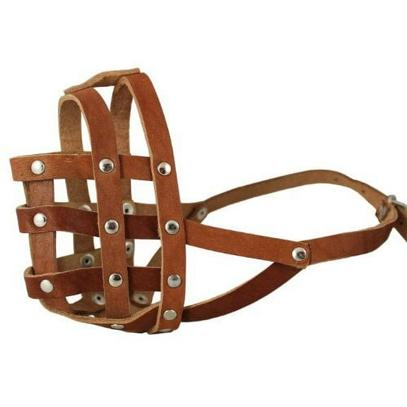 Real Leather Dog Basket Dog Muzzle #110 Brown - Bulldog (Circumference 13.7", Snout Length 2.75")