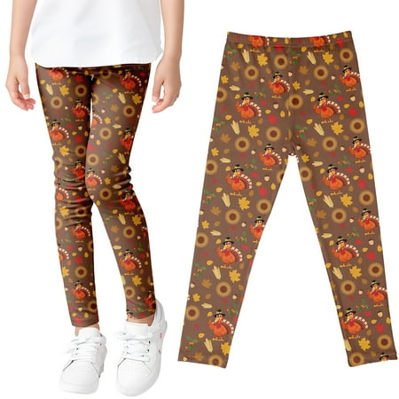 

Coerni Kids Casual Pants Baby Girls Toddler Special-Occasion Halloween Thanksgiving Christmas Leggings Pumpkin Print Stretch Yoga Trousers