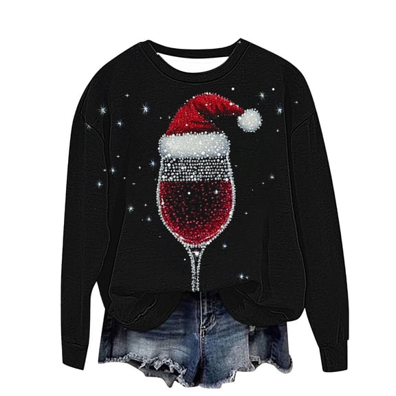 Ltctricy Christmas Sweatshirts for Women Casual Loose Long Sleeve Crew Neck Printed Pullover Tops Fall Winter Clothes(Black,X-Large)