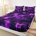 thumbnail image 5 of Manfei Glowing Plaid Queen Sheets, Geometric Checkered Queen Sheet Sets, Purple and Black, Black Reversible 4 Pieces1 Flat Sheet + 1 Fitted Sheet + 2 Pillowcases, 5 of 6