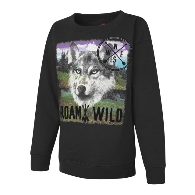 Hanes Garçons EcoSmart Chandail en Molleton Graphique Col Rond, S, Loup/noir