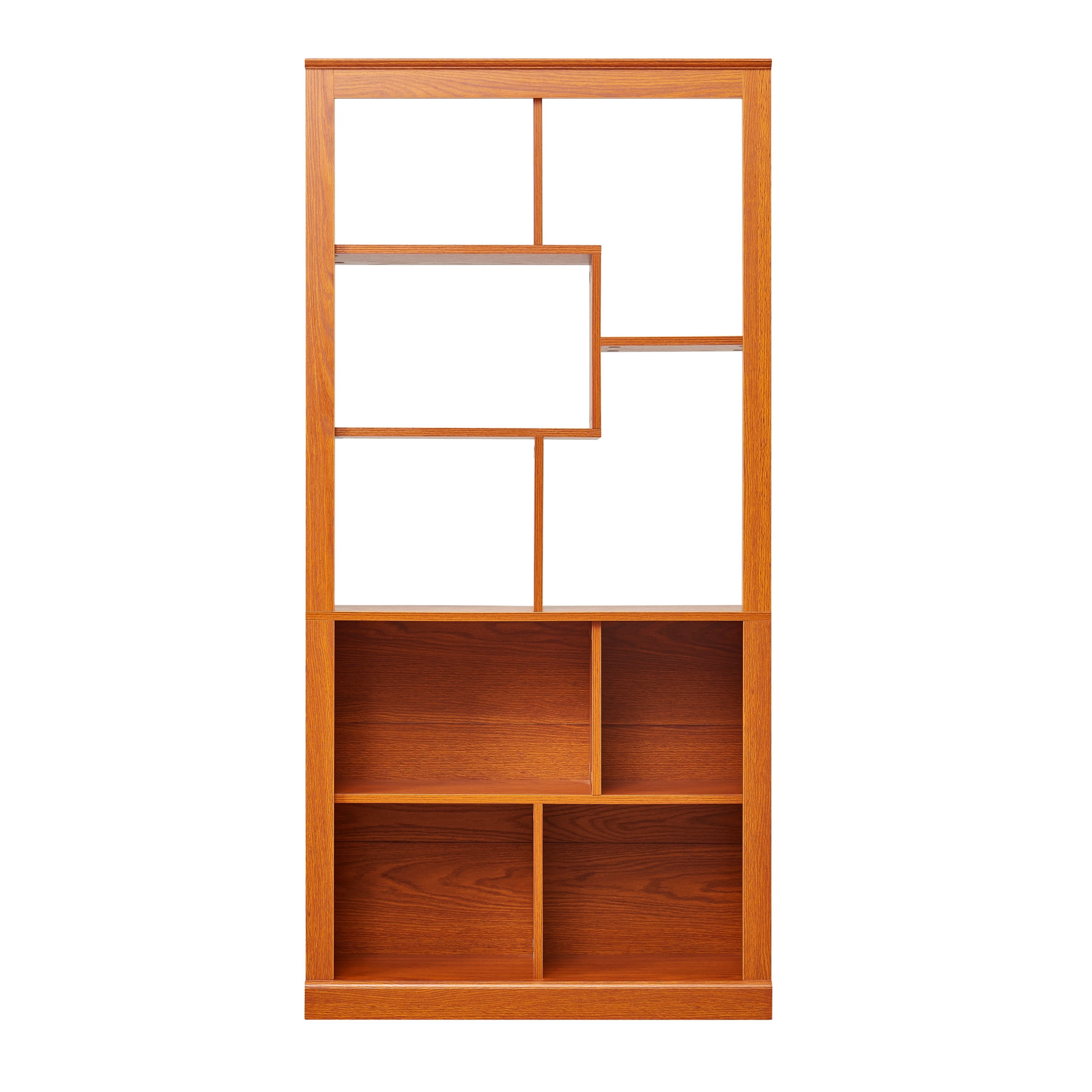 GDF Studio Lexair Multi-Space Free Combination Wood Open Bookshelf, Classified Storage Organizer Bookcase, Dark Oak