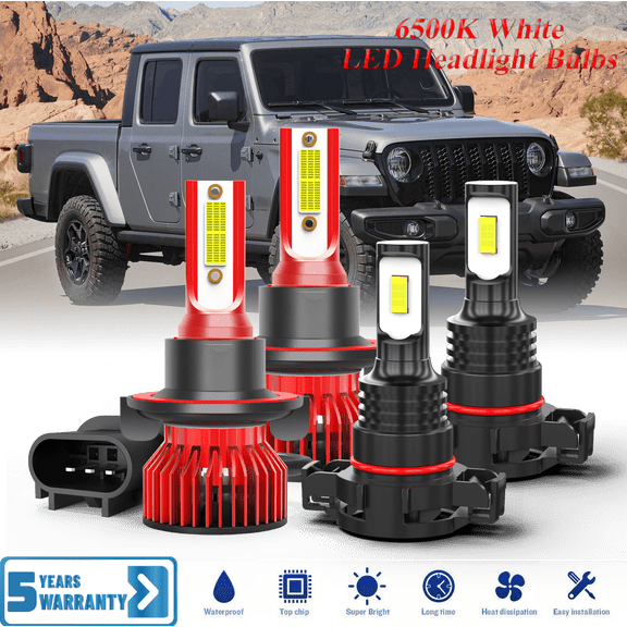 Fit for Jeep Gladiator 2020-2025 – H13/9008 9145 LED Light Bulbs Combo 4 Pack, 6,500K Cool White 30,000LM Super Bright, Premium LED High Low Beam   Foglights Lamp Upgrade Set
