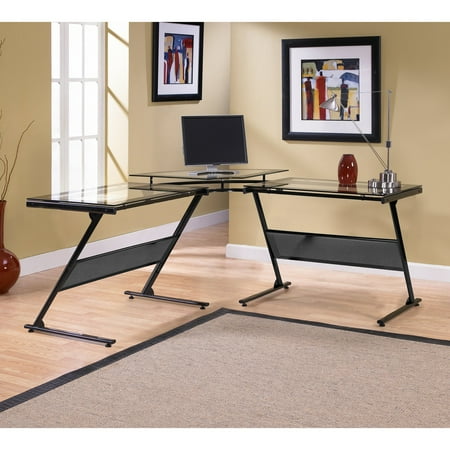 Alexa Glass L Computer Desk Black Finish Walmart Com