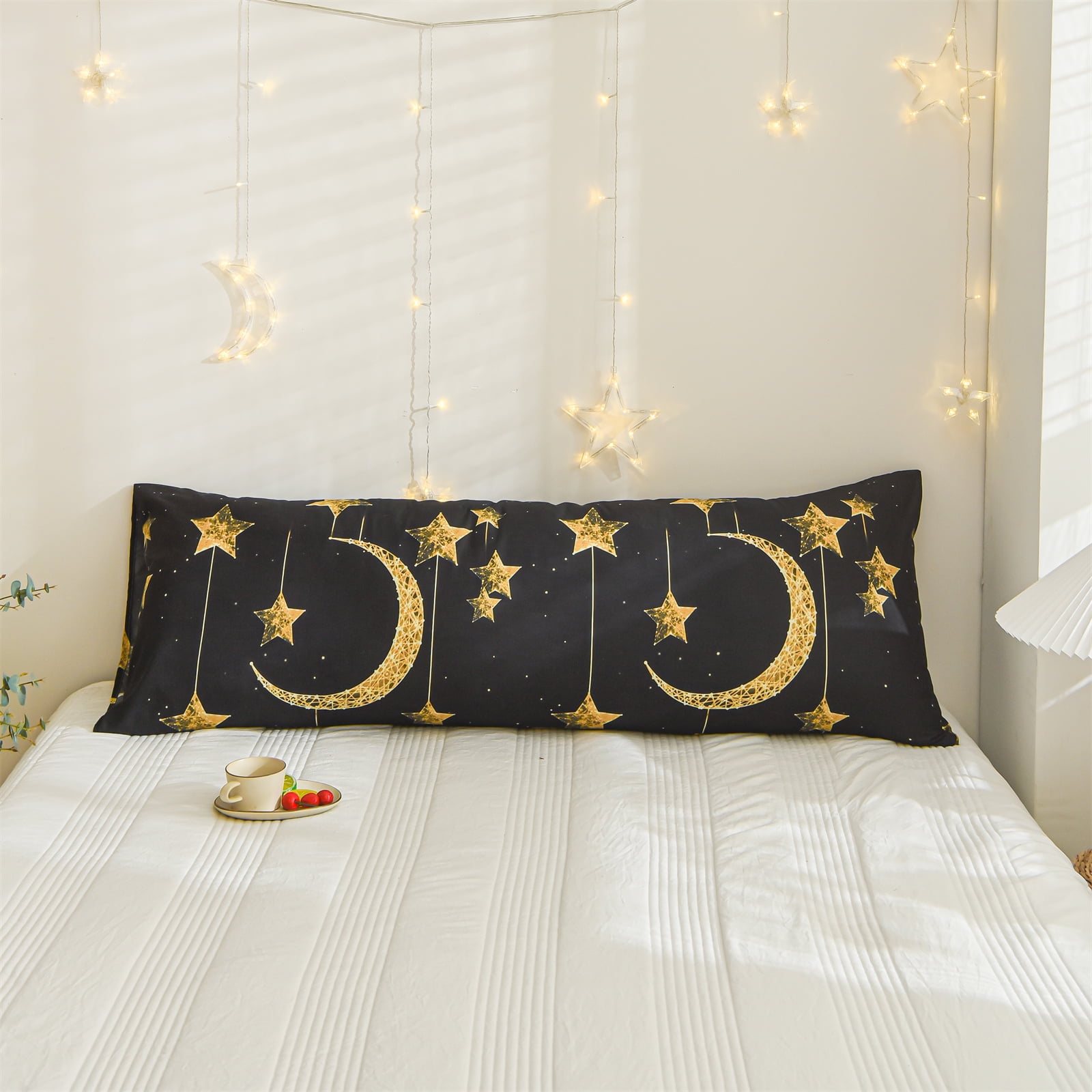 Move Over Black Gold Body Pillow Case Moon Stars Body Pillow Cover 20x54 inch Microfiber