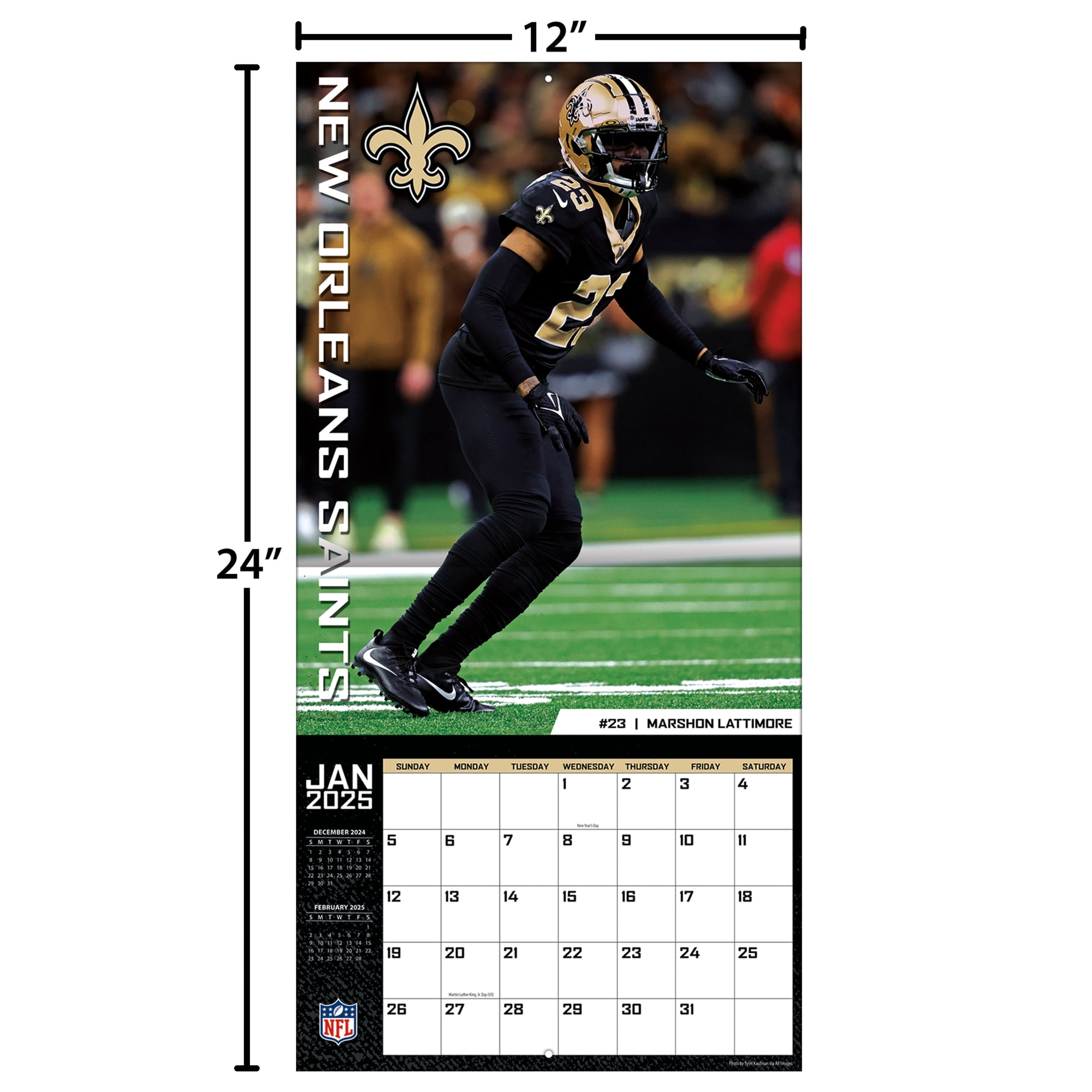 2025 12X12 TEAM WALL CALENDAR, NEW ORLEANS SAINTS