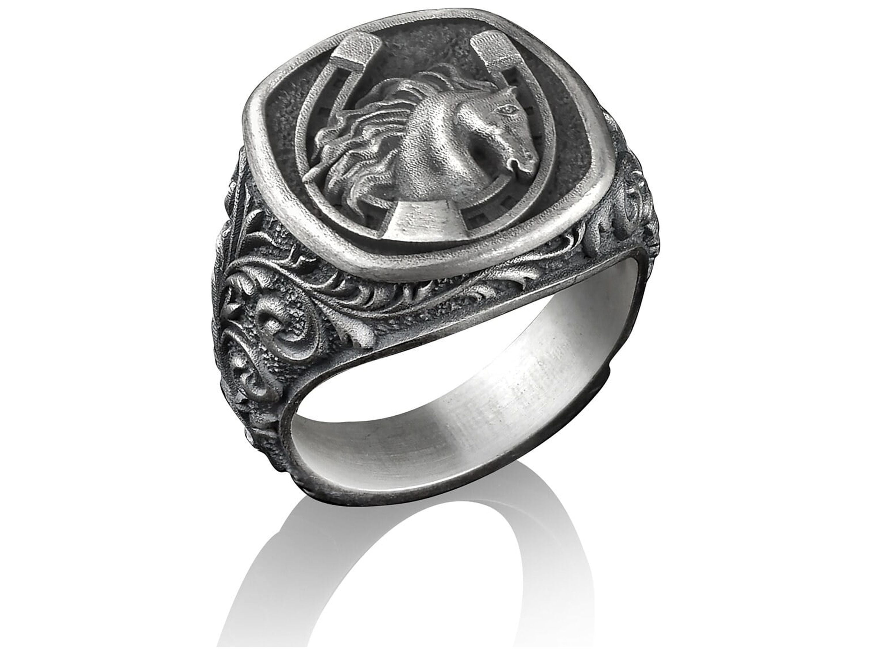 ズニ族AndreLonjosee作 Woodstock Silver Ring Signed Larry & Faye Lonjose Zuni Sterling Silver Thunderbird Inlay