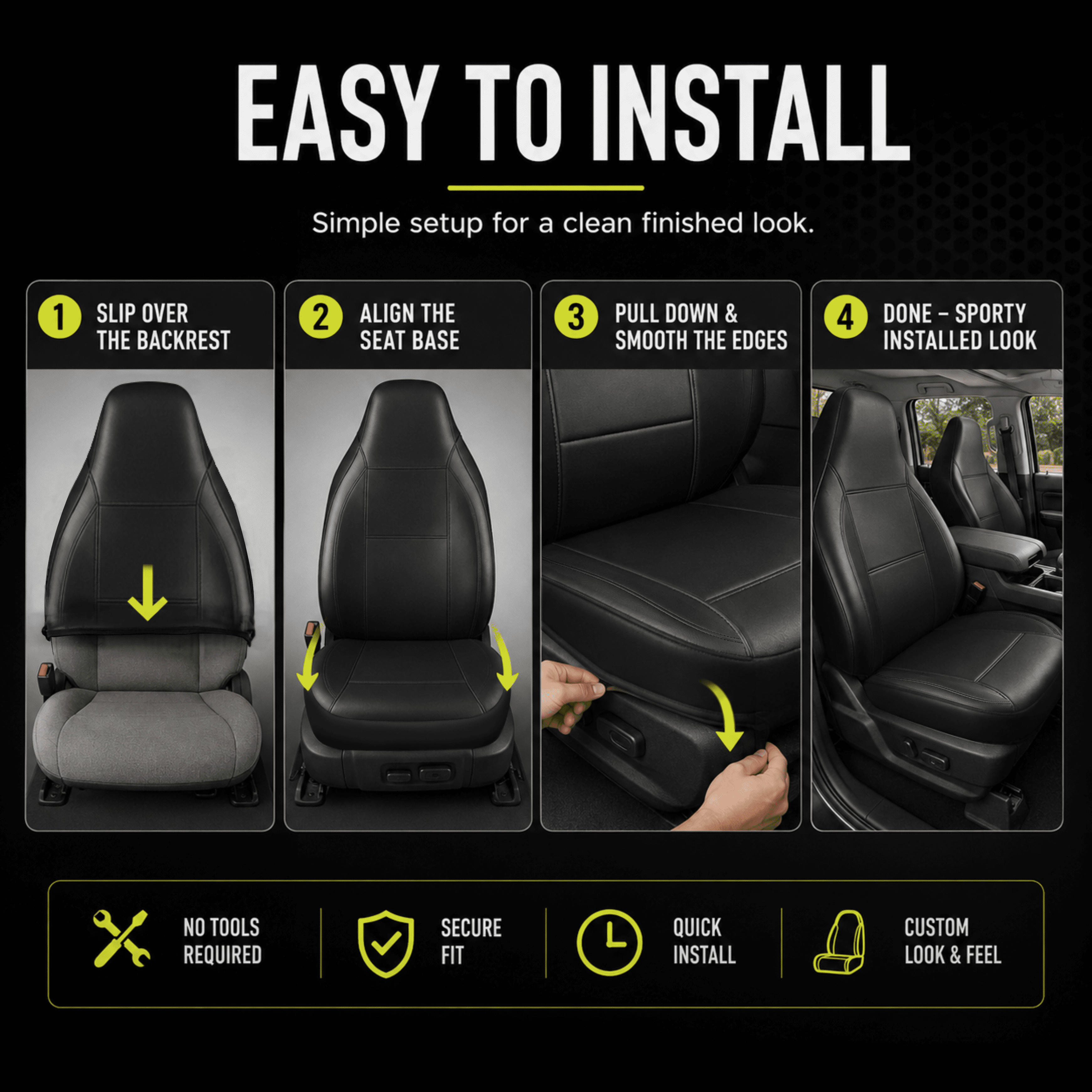 Auto Drive Car Seat Cover,High Back Full Leather Seat Protector Front Seat, Premium Comfortable Anti-Slip, Airbag Compatible Universal Fit for Cars SUVs Trucks,Black