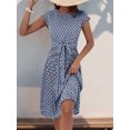 thumbnail image 3 of EASYBRA Pleated Dress Geometric Print Round Neck Short Sleeve Casual Beach Vacation Travel Dress Mid Length Pleated Skirt S–XL Multiple Colors, 3 of 7