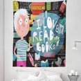 thumbnail image 1 of Reading Saying Tapestry, Love Books Background Smart Clever Lettering Art Illustration, Fabric Wall Hanging Decor for Bedroom Living Room Dorm, 5 Sizes, Charcoal Grey Multicolor, by Ambesonne, 1 of 1