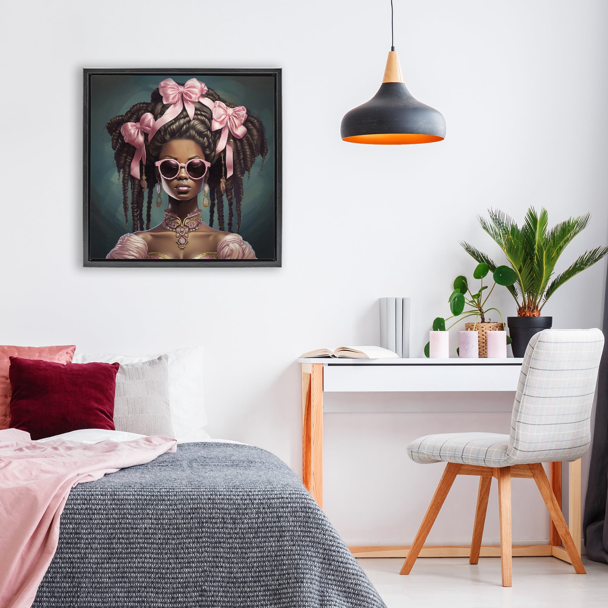 Stupell Industries Rococo Woman With Bows Black Framed Floater Canvas Wall Art, design by Grotto Studios