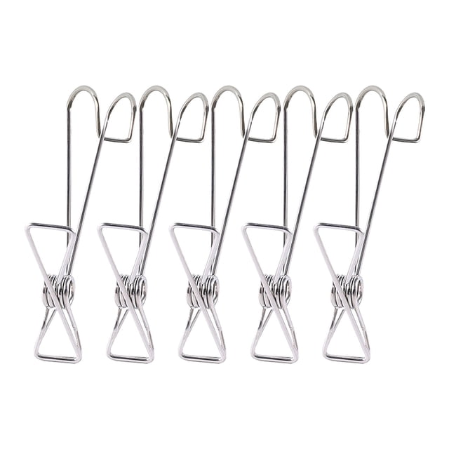 5pcs Stainless Steel Clip Hooks For Household Small Items Underwear Socks Drying Clips Clothes Quilts Windproof Clips