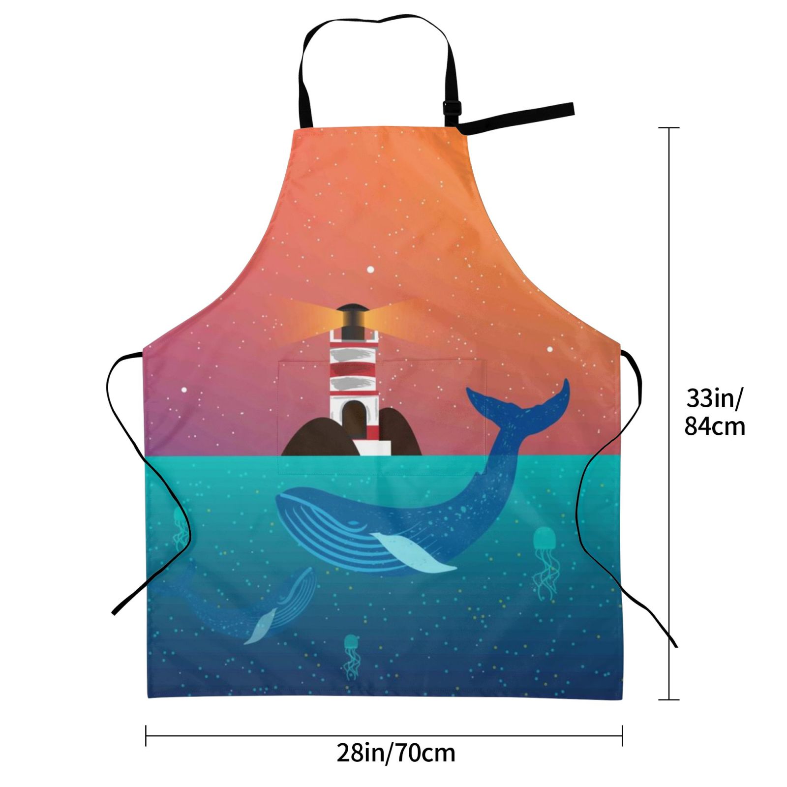 Kdxio Lighthouse and Whale Apron with Pockets Adjustable Kitchen Aprons for Men Women Waterproof Aprons for Cooking,Drawing,Crafting, Baking Household Cleaning