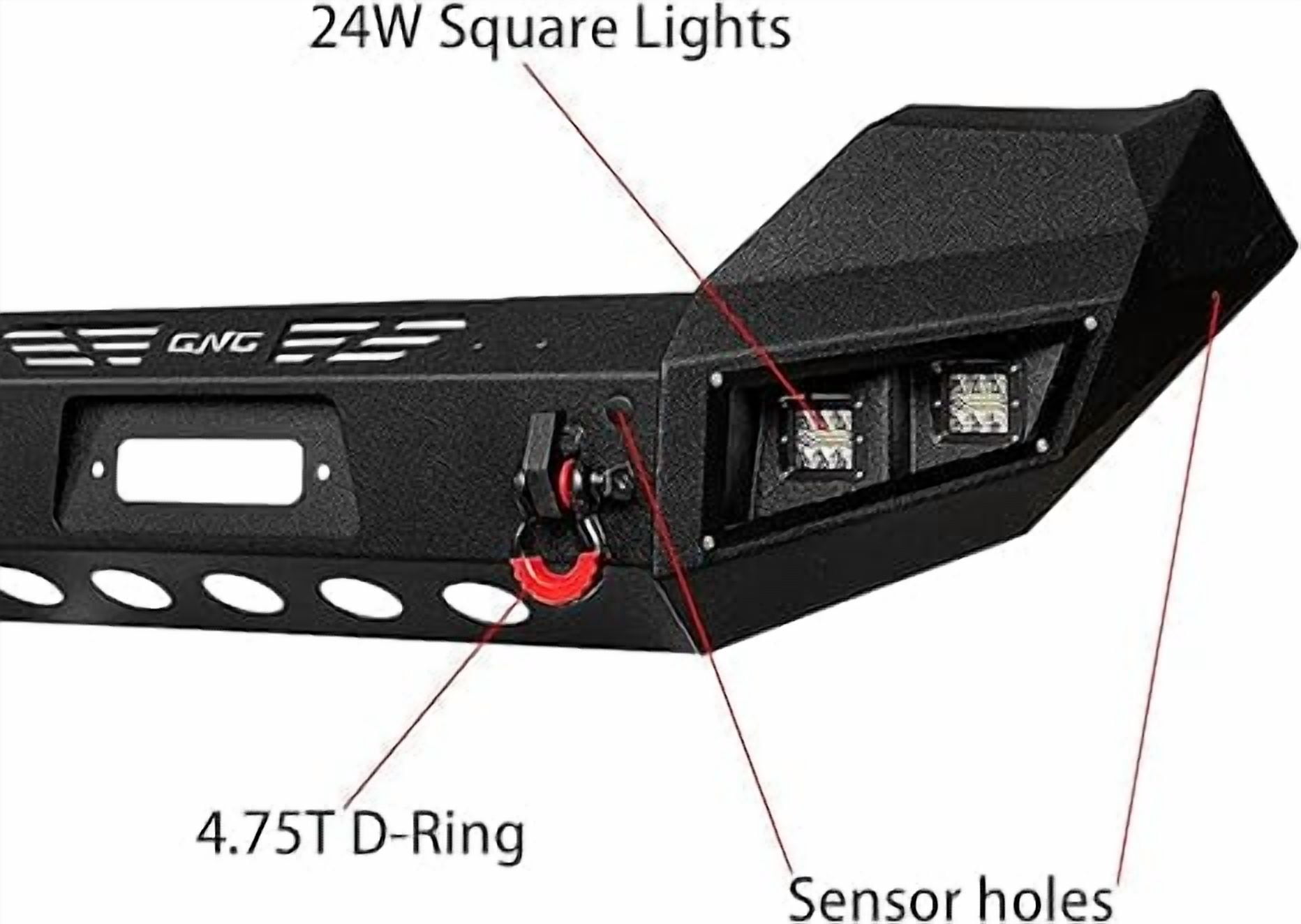 TIOYAR For 2016-2017-2018-2019-2020-2021-2022-2023 Toyota Tacoma Steel Front Bumper With Winch Plate&Square Lights (Black Texture)