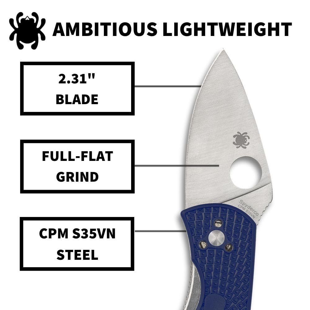 Spyderco C148SBL Ambitious 2.31" Serrated Blade Blue Handle Folding Knife