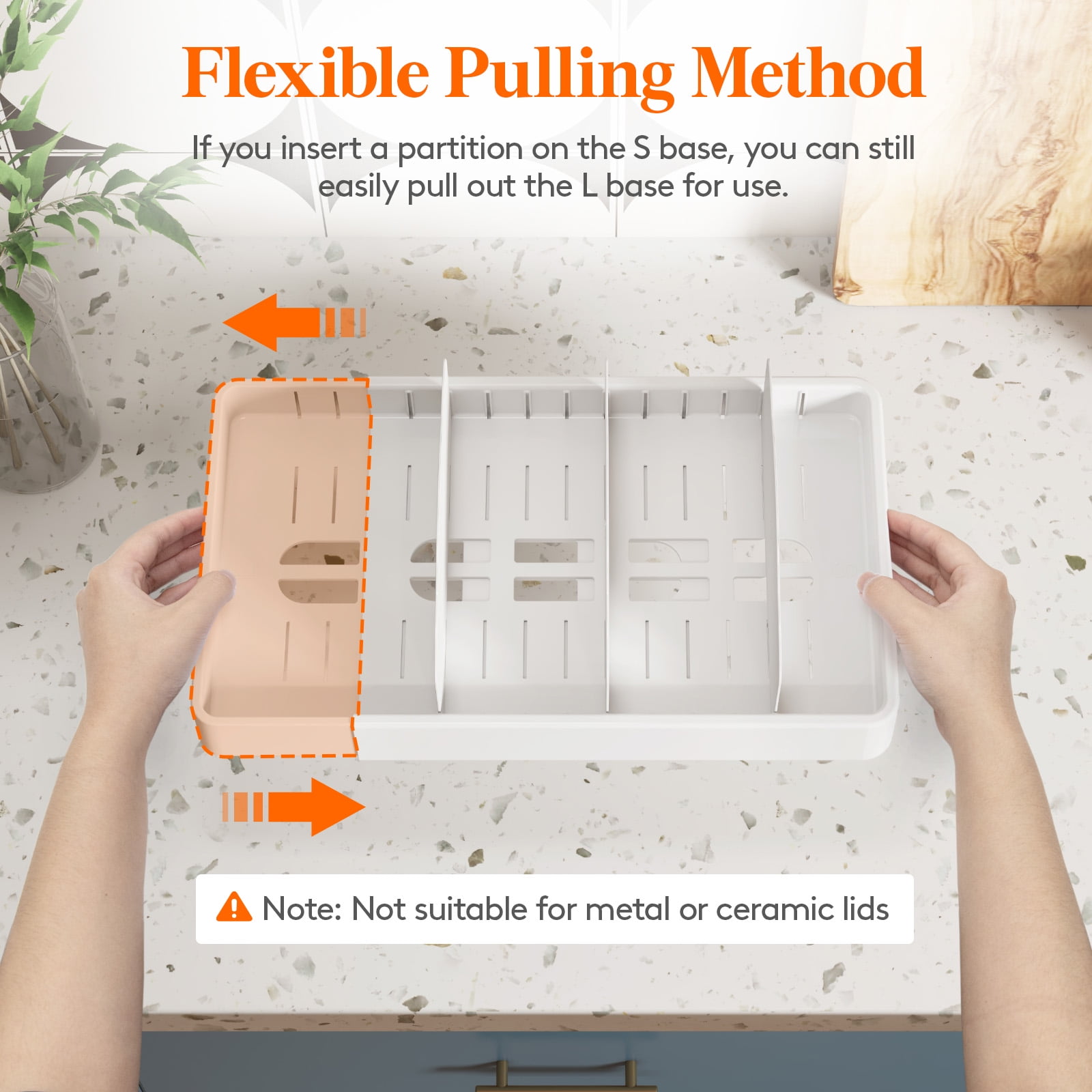 Lifewit Plastic Lid Organizer, Adjustable Food Storage Container Lid Divider w/ 8 Inserts & 21 Compartments, Plastic Lid Holder for Cabinet, Pantry, Extra Large 13-24"