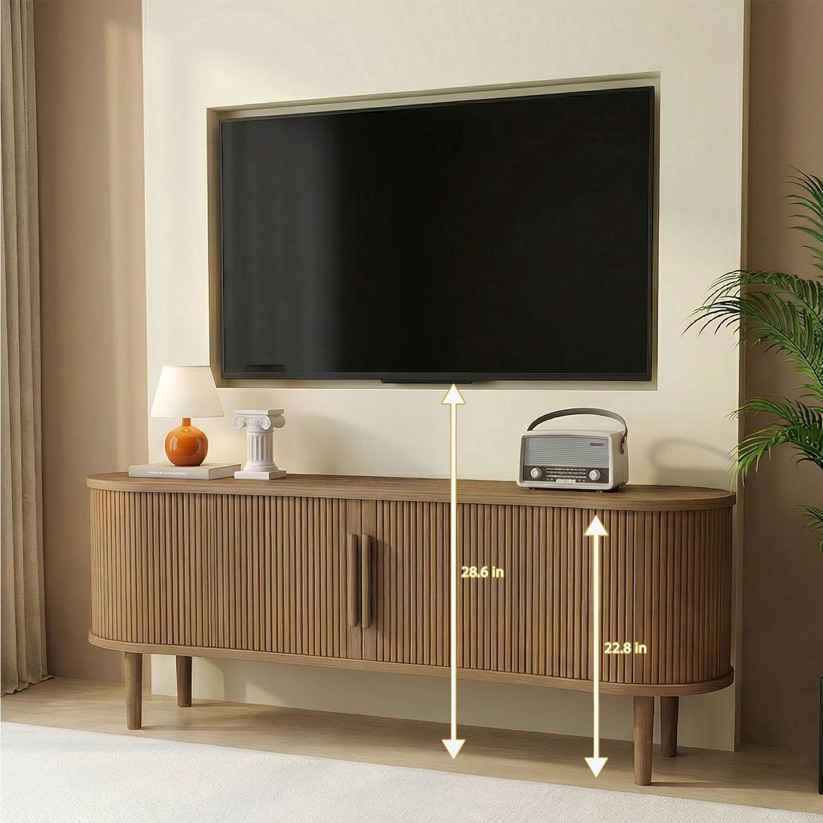 63" TV Stand for TVs up to 70 Inch, Entertainment Center with Storage and Adjustable Shelves, Modern Media Console with Sliding Doors for Living Room, Walnut
