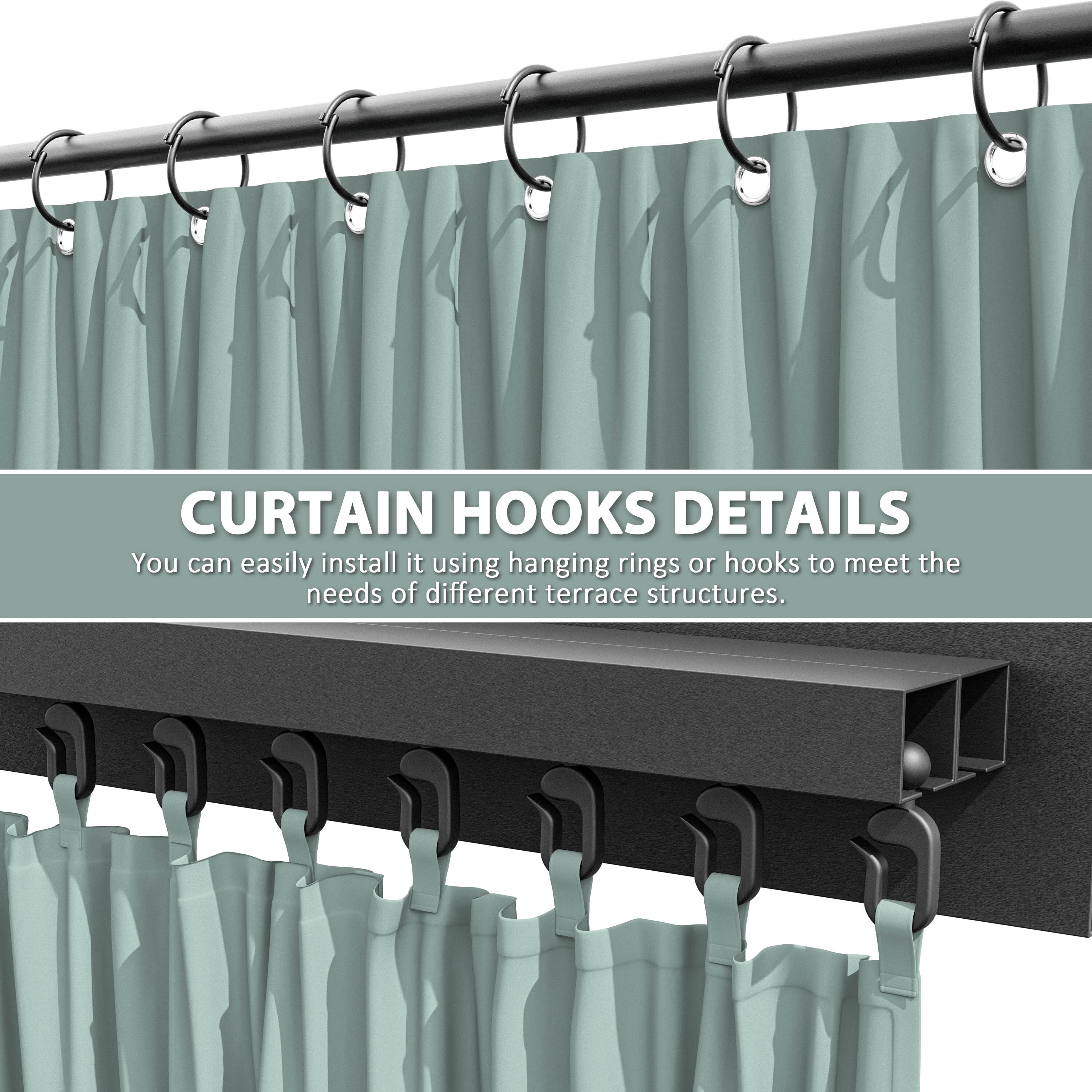 Kimunuk Outdoor Replacement Curtains for 10' X 12' Gazebo, Waterproof 4-Panels Calcite Blue Gazebo Universal Privacy Sidewall Curtains with Zipper for Patio Garden Backyard, Curtain Only