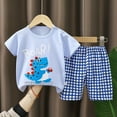 thumbnail image 2 of KKBOTIVE Boys Cartoon Summer Outfits, Cute Dinosaur Print Short Sleeve T Shirt and Shorts 2 Piece Homewear Kids' Fashion Clothes, Light Blue Size: 12-18 Months, 2 of 8
