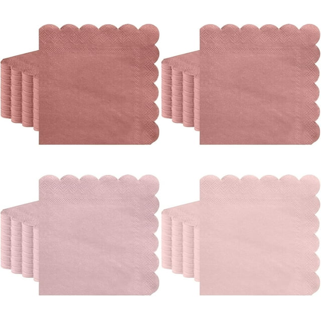 240 Pack Dusty Pink Napkins, 5 Inch Scalloped Cocktail Napkins, Gradient Pink for Baby Shower or Wedding