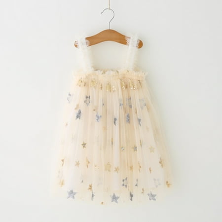 

Hunpta Kids Girls Star Sequin Summer Sleeveless Beach Chic Layered Tulle Tutu Dress Princess Birthday Party Beach Dress 1-6Y