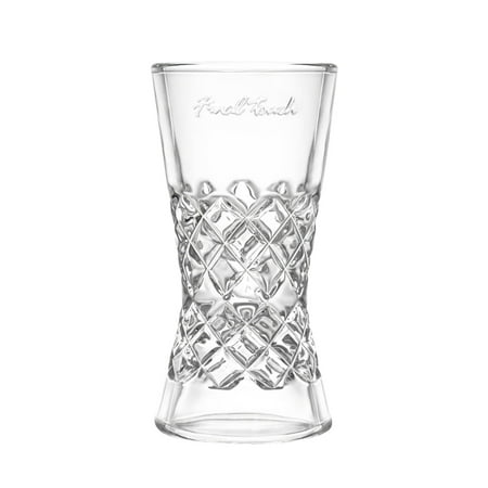 Final Touch Yarai Glass Double Jigger - 1.5oz & .75oz Dual-Sided Cocktail Measuring Tool with 1oz Mark Line, Elegant Japanese Weave Pattern Barware - Thick Lead-Free Glass, Dishwasher Safe