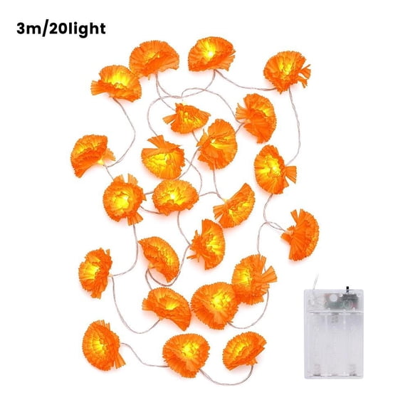 Artificial Marigold Garland LED String Lights, Orange Flower Decorative Lights with Battery Powered Warm Glow, Halloween Autumn Decor for Home, Garden, Party & Holiday Display