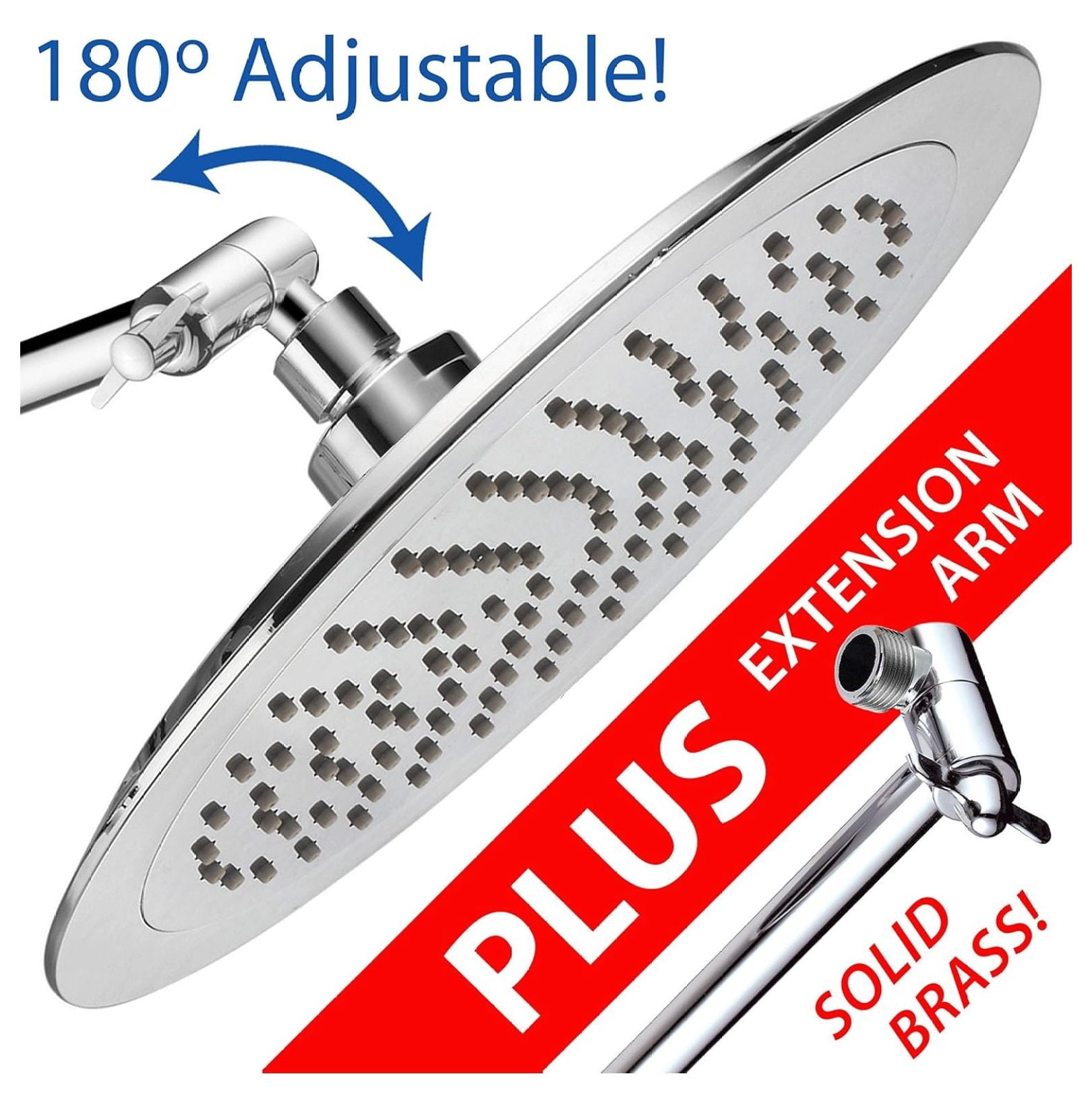 9-inch Rain Shower Head with 11-inch Brass Extension Arm - Adjustable Rainfall Shower System, High Pressure, Spa Experience