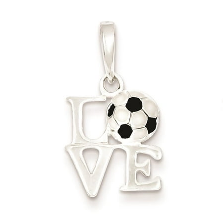 925 Sterling Silver Polished Enamel Love Soccer 16mm x 12mm Charm Pendant
