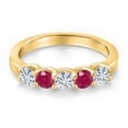 thumbnail image 3 of Gem Stone King 18K Yellow Gold Plated Silver White Moissanite and Red Ruby Wedding-Bands Ring for Women | 0.98 Cttw | Round 3.5MM | Gemstone Birthstone | Size 5, 3 of 7